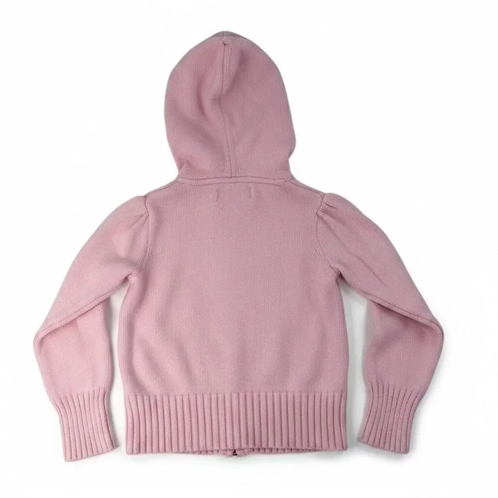 Ralph Lauren Girls 2T Pink Cotton Knit Zip Up Big Pony Hoodie Sweater Cardigan